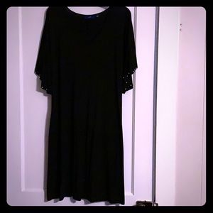 Bell sleeve dress with bead accents